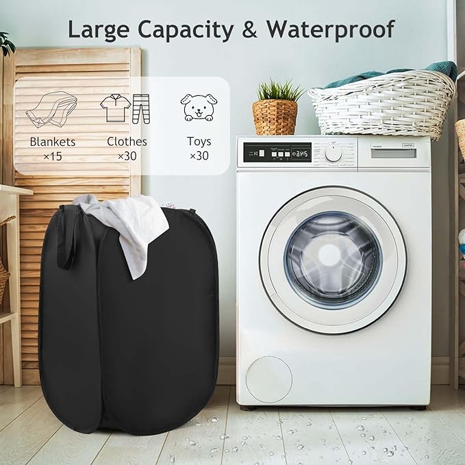 House Again Upgraded Polyester Pop-up Laundry Hamper, 70L (18.5 Gal) Laundry Basket with Durable Handles Solid Bottom High Carbon Steel Frame and Side Pocket, Easy to Open and Fold Flat for Storage