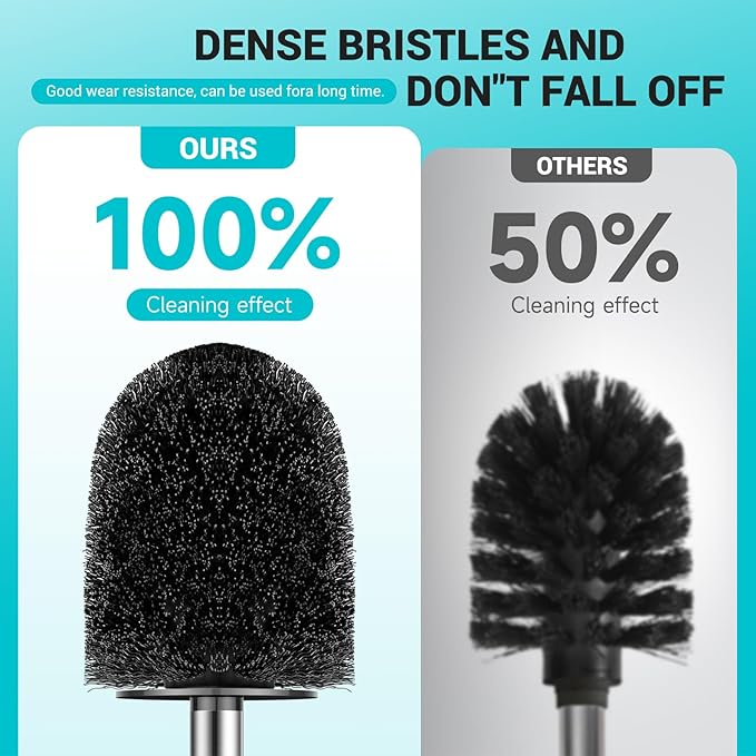 Toilet Brush, Compact Size Toilet Bowl Brush with Stainless Steel Handle, Small Size Plastic Holder Easy to Hide, Space Saving for Storage, Drip-Proof, Easy to Assemble, Deep Cleaning Black