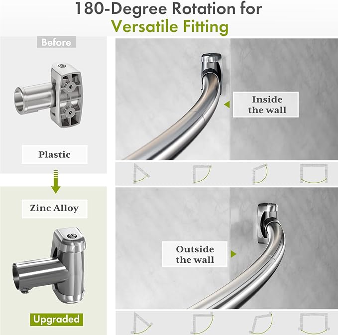 AmazerBath 20-84 Inches Arched Curved Shower Curtain Rod, Heavy Duty Shower Rod Rust Proof Bathroom Curtain Rod, Adjustable Telescoping Design Easy Segmented Installation, Need to Drill, Chrome