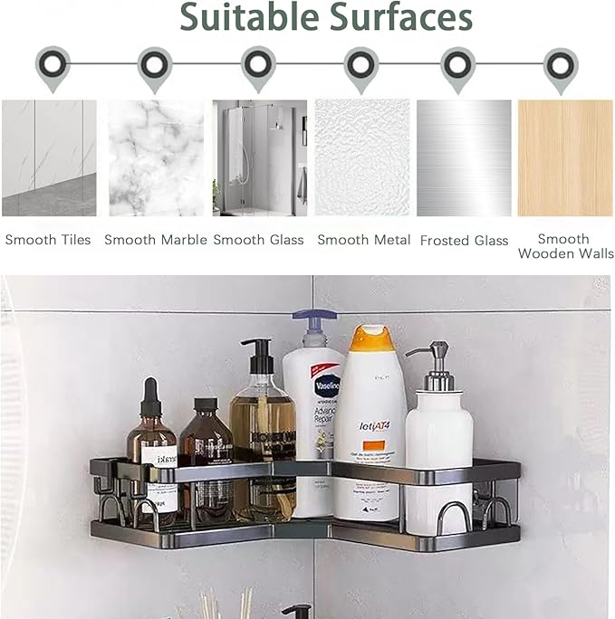 Durable Rustproof Shower Caddy 5 Pack, Stainless Steel Bathroom Storage Accessories, No Drilling Adhesive Shower Organizer, Hanging Bathroom Rack Shelves with Soap Razor Holder Set, Black