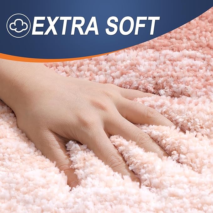OLANLY Bathroom Rug Set 2 Piece, Soft Absorbent Microfiber Bath Rug Set, Non-Slip, Machine Wash Dry, Plush Shaggy Bath Mats for Bathroom (30"x20"+24"x16", Peach)