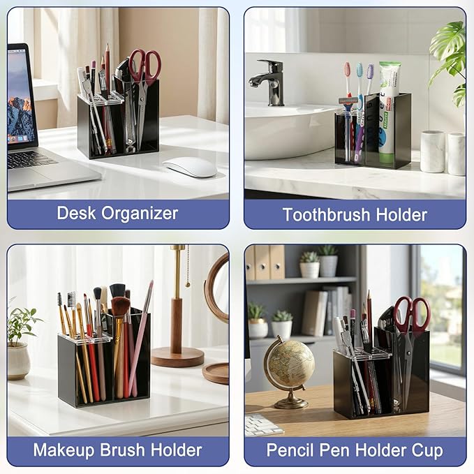 Acrylic Toothbrush Holders for Bathroom, 5 Slots Toothbrush and Toothpaste Storage Organizer Holder, Home Decor for Bathroom Accessories Organizer - Black