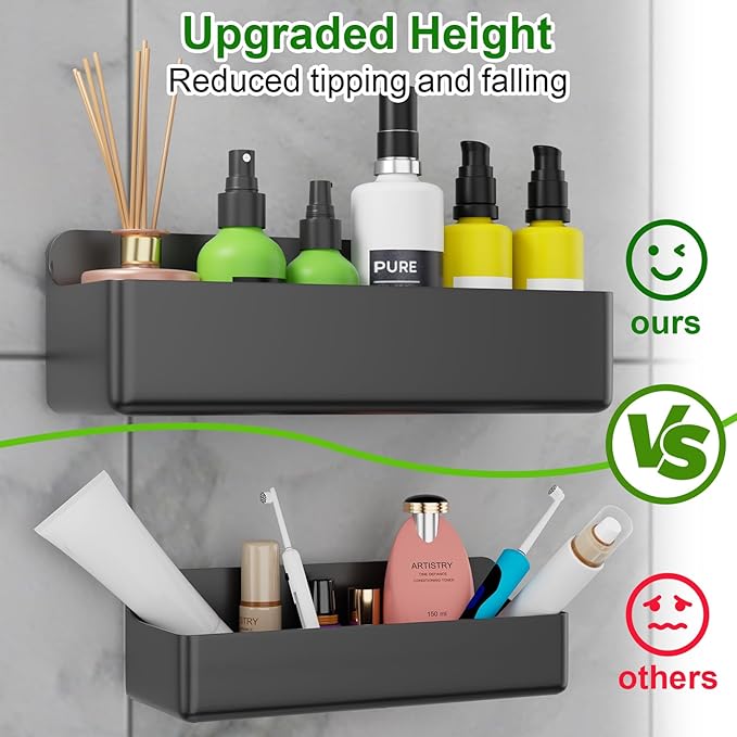 Adhesive Shower Caddy 6 Pack Rustproof Shower Shelves for Inside Shower No Drilling Bathroom Organizers and Storage with Soap Holder Large Rack Clear Black