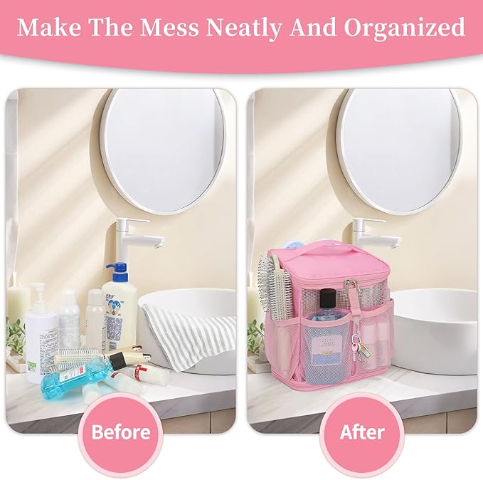 CUBETASTIC Shower Caddy Portable Mesh Shower Tote for Bathroom, Gym, Travel, Camping - Quick Dry Hanging Organizer Toiletry Bag with Handle for College Dorm Room, Men & Women