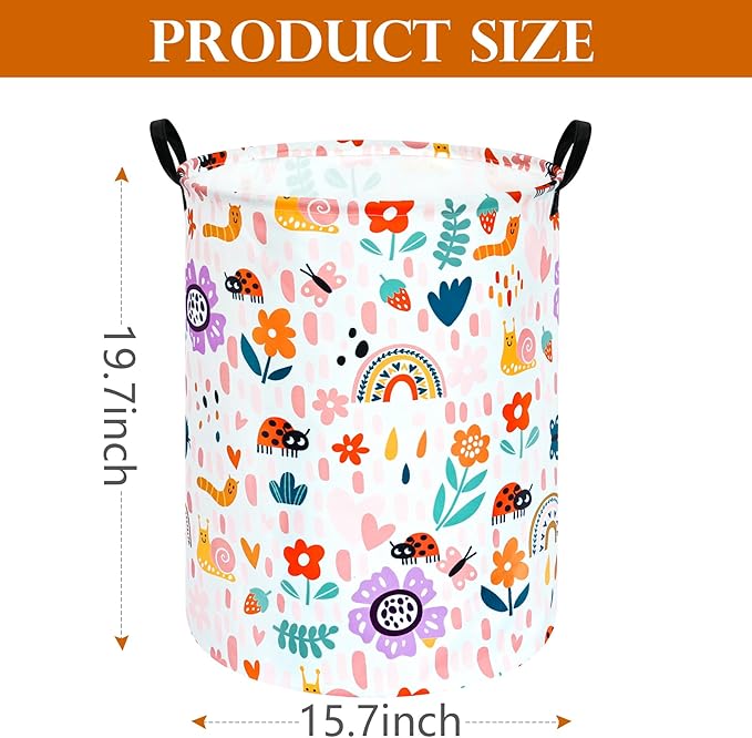 Round Ladybug Pattern Laundry Hamper Storage Basket Fabric Material Storage Hamper Organization Basket, Storage Bin, Gift Box with Handles for Room