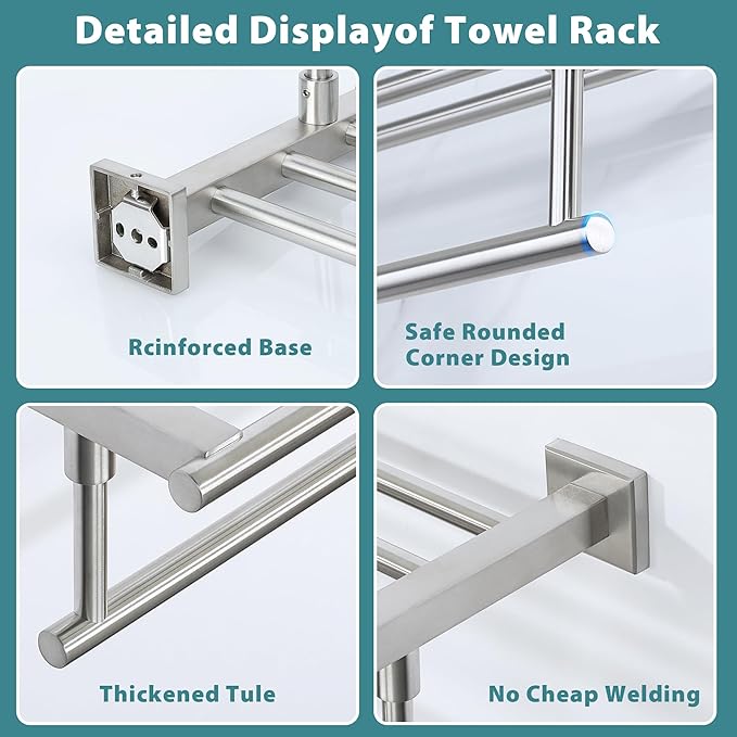 Alise 28 Inch Towel Racks for Bathroom Wall Mounted,Bathroom Towel Rack with Tower Bar,Double Towel Racks for Bathroom,SUS304 Stainless Steel Bathroom Towel Holder Brushed Nickel