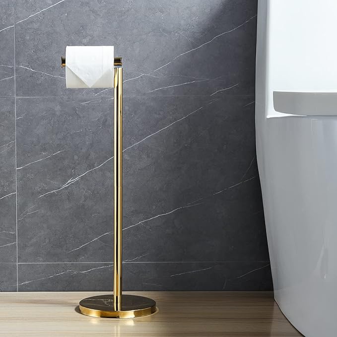 BGL Toilet Paper Holder Standing On Floor Polished Gold, Tissue Holder On Floor with Reserve Storage Paper Rolls, Free-Standing Roll Paper Holder