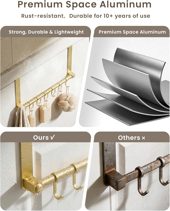 BOF Heavy Duty Over The Door Hooks, Moving 6 Door Hooks for Hanging, Over the Door Hanger Organizer for Bathroom