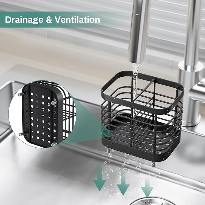 Black Electric Toothbrush Holder for Bathroom, Toothpaste Caddy Organizer Storage with Drainage, Stainless Steel Kids Tooth Brush Stand for Countertop Sink, Bathroom Accessories Decor