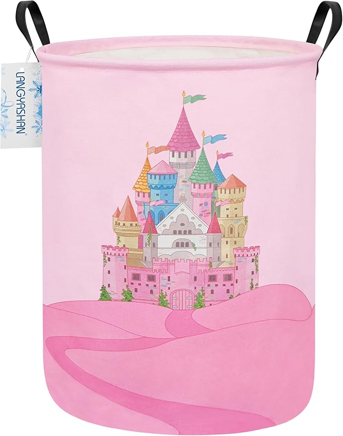 Storage Bin, Canvas Fabric Collapsible Organizer Basket for Laundry Hamper,Toy Bins,Gift Baskets, Bedroom, Clothes,Baby Nursery (Round Castle)
