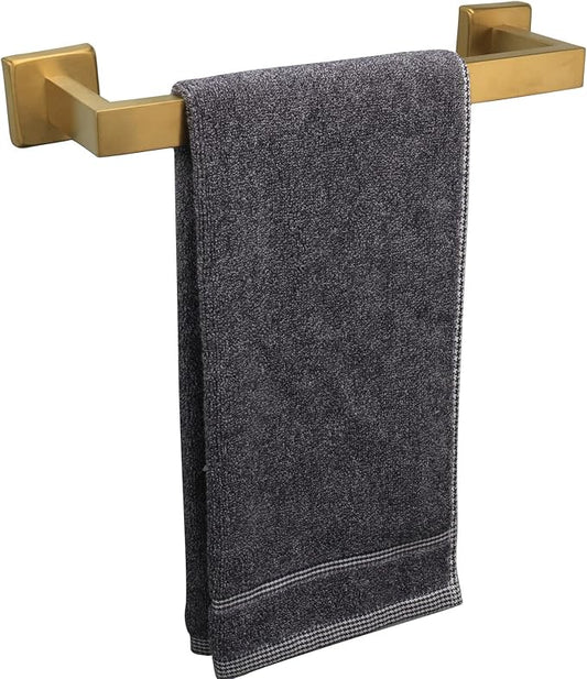 TocTen Bath Towel Rack - Square Base Thicken SUS304 Stainless Steel Towel Bar for Bathroom, Bathroom Accessories Towel Rod Heavy Duty Wall Mounted Towel Holder. (Brushed Gold, 12)