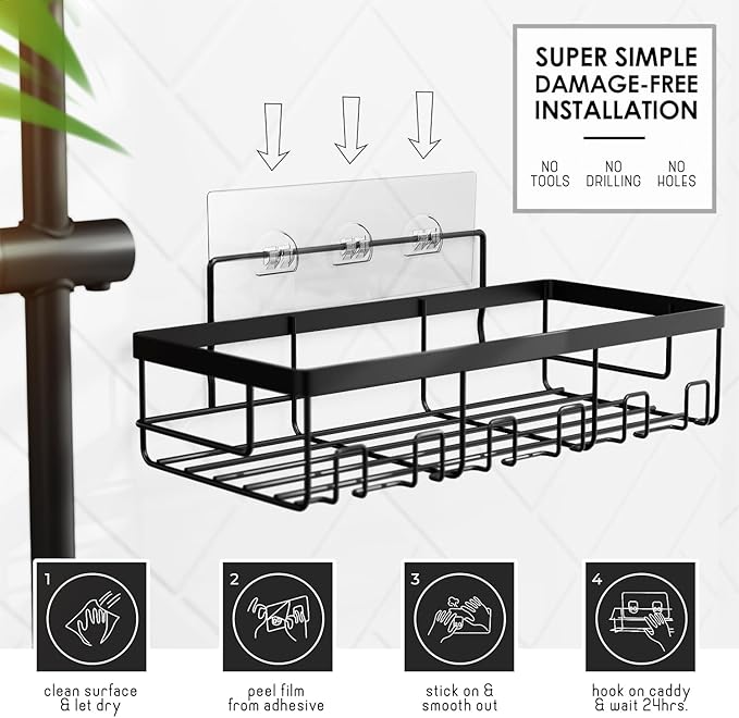 Clara Clark Bathroom Accessories Set - Bathroom Set with Adhesive Corner Shower Caddy Hanging, 25PC Bathroom Accessory Set, Grey Shower Curtain Set, Toilet Brush, Trash Can & Soap Dispenser