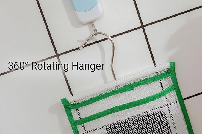 ALYER Narrow Mesh Fabric Shower Caddy Organizer with Hanger,Hanging Mesh Pockets for Shampoo, Conditioner, Soap and Body Wash (Green)