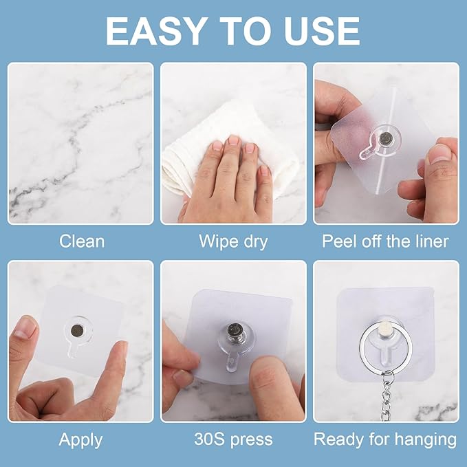 30 Pcs Self Adhesive Wall Hooks No Drill Hooks for Hanging, No-Trace Sticker Frame Hangers Without Nails for Mount Wall Shelf, Bathroom, Heavy Duty Adhesive Wall Hooks for Kitchen (30, m)