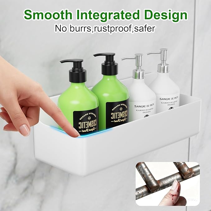 Adhesive Shower Caddy 6 Pack Rustproof Shower Shelves for Inside Shower No Drilling Bathroom Organizers and Storage with Soap Holder Large Rack (White)
