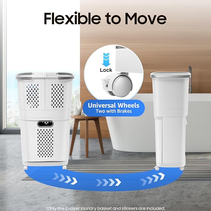 3-Layer Rolling Laundry Hamper,Removable Clothes Hamper Organizer with Wheels, Thick Storage Rack Classification Compact,Tiered Hamper 4 Partitions for Bedroom Laundry Room Bathroom(17x12in)