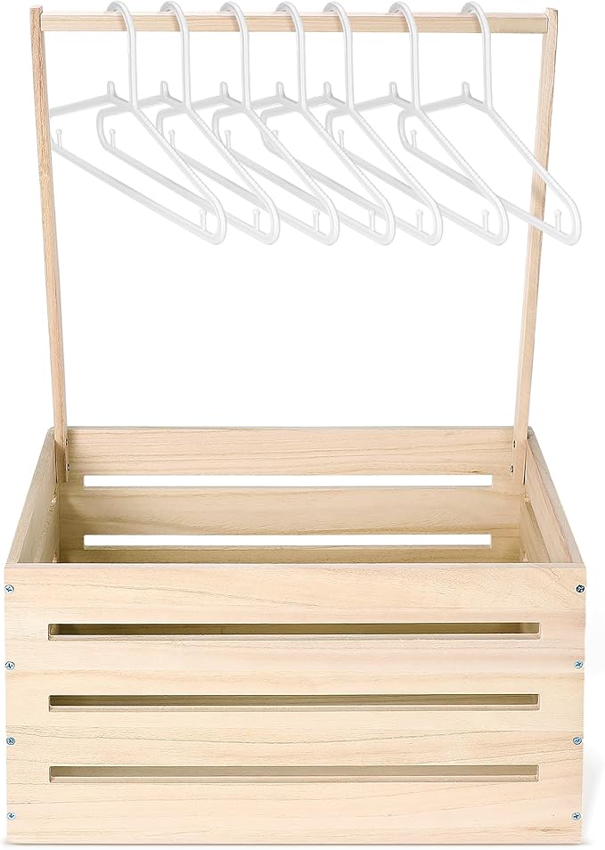 Suzile Wooden Baby Shower Crate Closet Wood Basket for Gifts with Handle Boy Girl Clothes Gender Reveal Storage Box for Newborn New Parent(Wood Color)