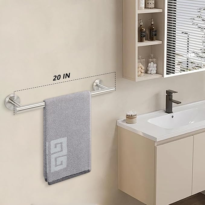 NearMoon Bath Towel Bar, Thicken Stainless Steel Shower Towel Rack Holder Wall Mounted for Bathroom, 20-lnch Overall Length-17-lnch Usable Hanging Space (1 Pack, Brushed Nickel)