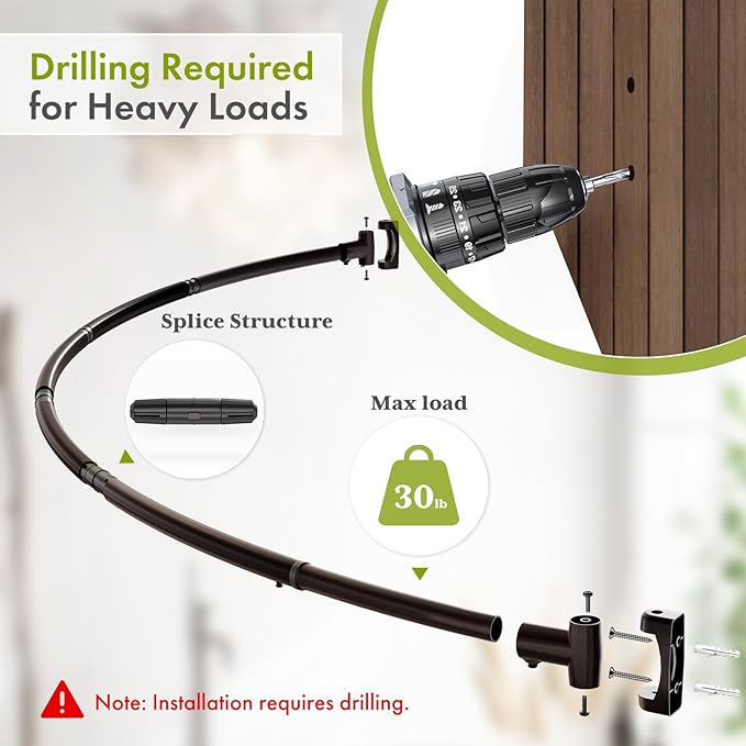AmazerBath 20-84 Inches Arched Curved Shower Curtain Rod, Heavy Duty Shower Rod Rust Proof Bathroom Curtain Rod, Adjustable Telescoping Design Easy Segmented Installation, Need to Drill, Bronze