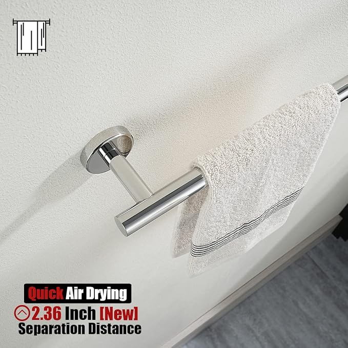 JQK Chrome Bath Towel Bar, 33 Inch 304 Stainless Steel Thicken 0.8mm Towel Rack Bathroom, Towel Holder Polished Finished Wall Mount, Useable Length 30 Inch 2 Pack, TB110L30-CH-P2