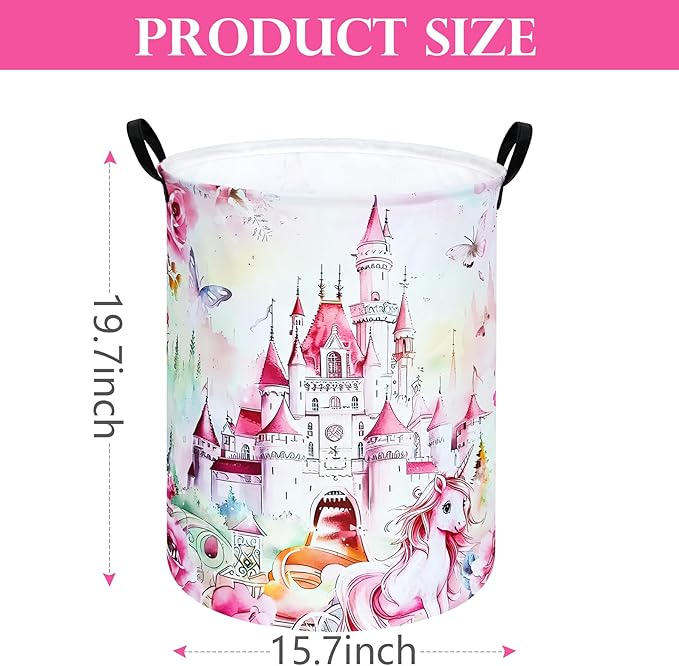 Round Castle Pattern Laundry Hamper Clothes Storage Basket Fabric Storage Hamper Organization Storage Bin, Nursery Box,Gift Basket with Handles