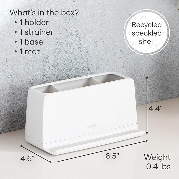 YouCopia The Ledge Toothbrush Holder, 3-Slot, Bathroom Vanity Counter Organizer with Cord Slots, Removable Base and Storage for Phones, Toothpaste and Accessories