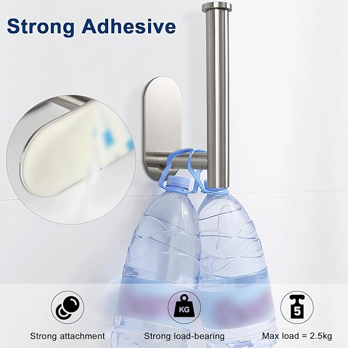 NearMoon Toilet Paper Holder Self Adhesive, Premium Thicken SUS304 Stainless Steel Rustproof Adhesive Toilet Roll Holder no Drilling for Bathroom, Kitchen, Washroom (10 Pack, Brushed Nickel)