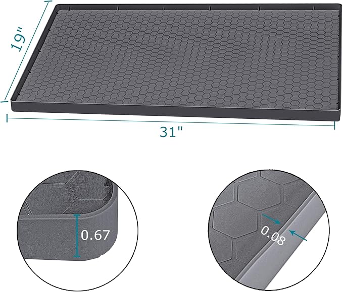 Under Sink Mat 31 x 19, Silicone Under Sink Liner for Kitchen Waterproof Bathroom Cabinet Mat, Grey