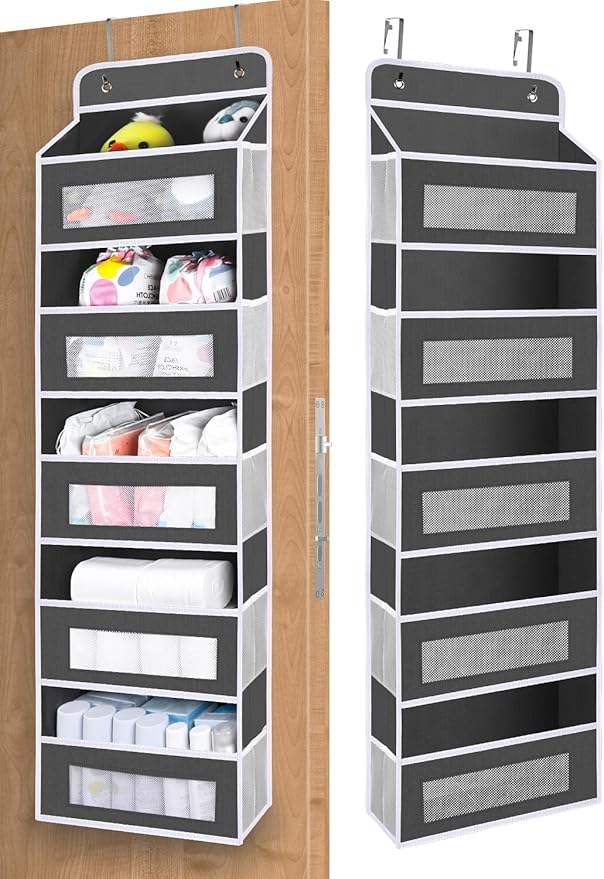 Upgrade Pocket Over The Door Organizer Storage, 5 Shelf Hanging Door Organizers with 10 Large Capacity Pockets, Anti Tilt 48 lb Load Behind Door Organizer for Bedroom, Bathroom, Pantry
