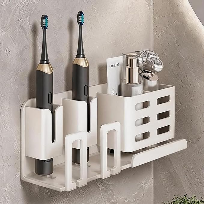 Toothbrush Holders for Bathrooms, Designed for Electric Toothbrushes, Ventilated and Drainage Design, Bathroom Organizers and Storage, Wall Mounted, Space Saving Bathroom Accessory