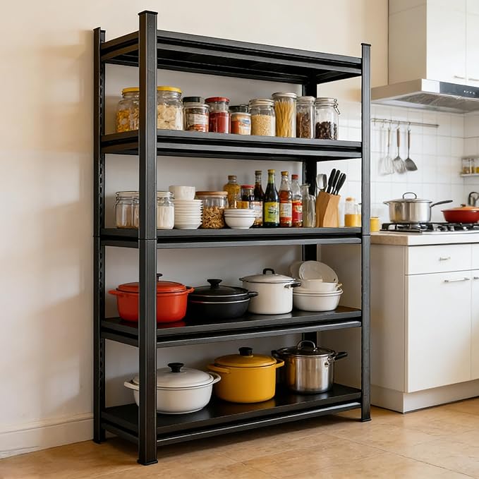 Bakers Rack, Heavy Duty Metal Kitchen Pantry Rack, Adjustable Utility Shelving Unit, 5 Tier Microwave Oven Stand with Storage for Spices, Pots, Rustic Brown (77.4''H×35.4''W×17.7''D)