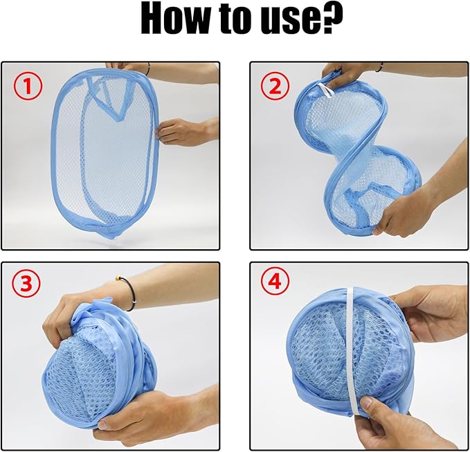 2Pcs Small Laundry Hampers, Folding Popup Mesh Laundry Basket, Collapsible Dirty Clothes Hamper, Portable Mesh Popup Hamper, Ideal for Bedroom, Travel and Home Use (Purple & Blue)