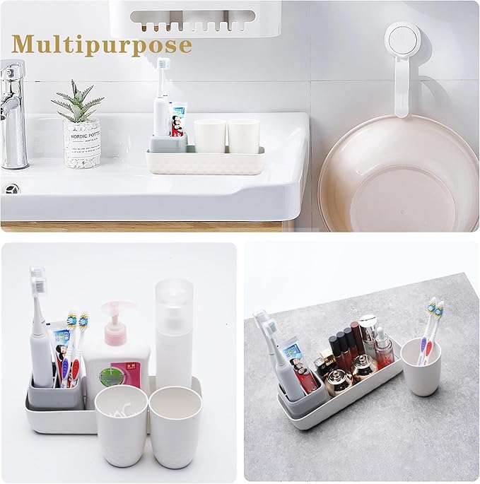 Ayswupt Toothbrush Holders for Bathrooms,Kids Electric Toothbrush Holder with 2 Cups Set,White Tooth Brush Toothpaste Caddy Storage,Small Bathroom Countertop Organizer Stand for Men Farmhouse Family