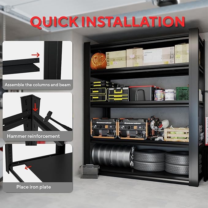 5-Tier Metal Garage Shelving Unit | Adjustable Garage Shelving, Store Shelving, 2,500-Pound Capacity, 72 x 35.92 x 16 Inches, Easy to Assemble, Ideal for Garage and Basement Storage(72H*35.92W*16D)