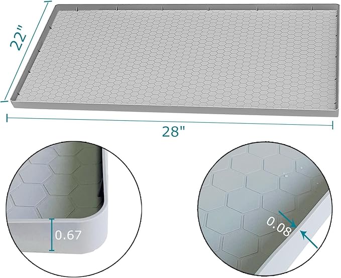 Under Sink Mat 28 x 22 for Kitchen Waterproof, Silicone Under Kitchen Bathroom Protector Sink Liner Mat, Easy to Clean Cabinet Mat Organizers and Storage, Light Grey