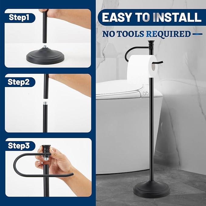 Toilet Paper Holder Free Standing,Large Rolls Capacity Toilet Paper Holders Stand for Bathroom,Stable & Rust Proof Toilet Paper Stand with Heavy Base,Free Standing Toilet Paper Holder