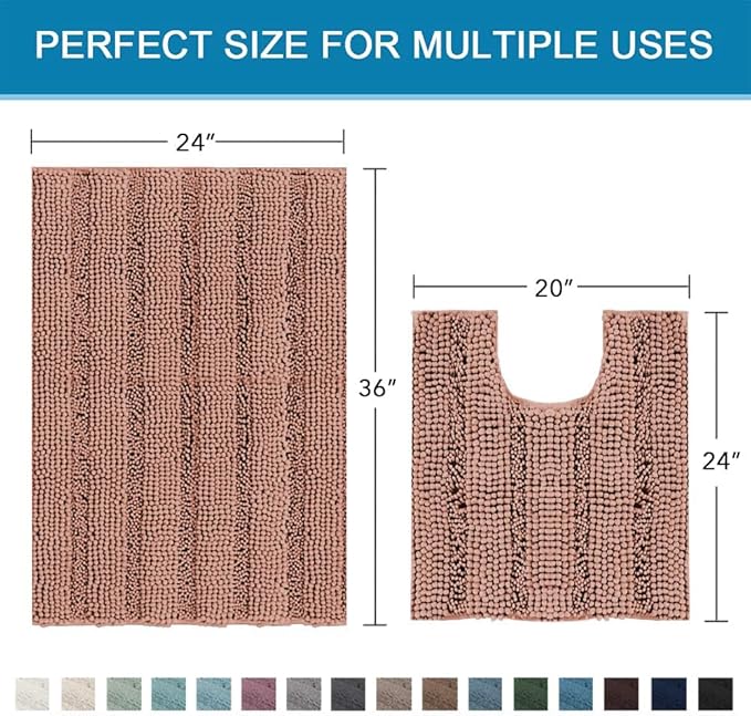 H.VERSAILTEX Bathroom Rugs Bath Rug Set 2 Piece Bathroom Contour Rug Toilet Mat Non Slip Contour Bath Rug Ultra Thick Water Absorbent Striped Bath Mats Washable(36" x 24" Plus 20" x 24" U, Muted Clay)