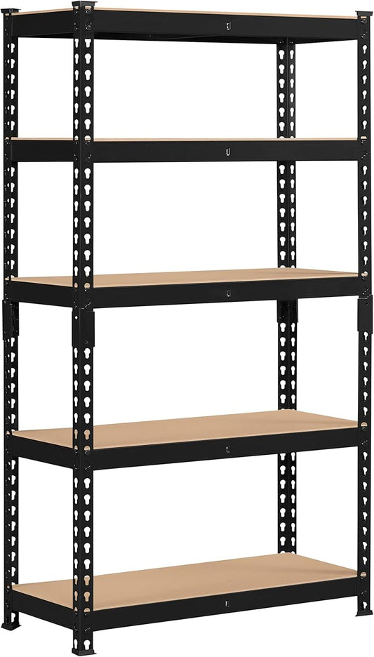 Topeakmart 5-Tier Utility Shelves, Metal Storage Shelves, Adjustable Shelving Units, Boltless Assembly, Garage Shelves Shed Shelving for Warehouse Garage Shed Basement- Black, 27.5 x 12x 60 Inch
