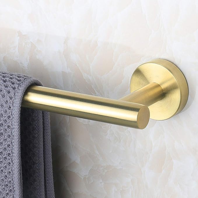 NearMoon Bath Towel Bar, Thicken Stainless Steel Shower Towel Rack Holder Wall Mounted for Bathroom, 12-lnch Overall Length-10-lnch Usable Hanging Space (1 Pack, Brushed Gold)