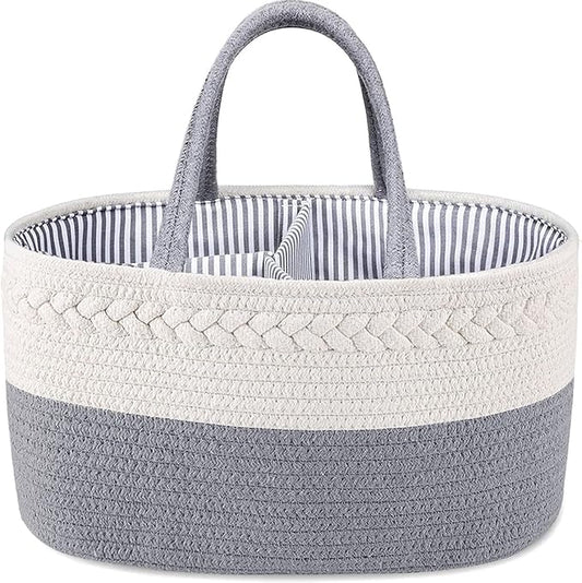 ABenkle Diaper Caddy Organizer, Boho Rustic Cotton Rope Nursery Baby Basket, Changing Table Organizer for Baby Diaper Storage and Baby Shower