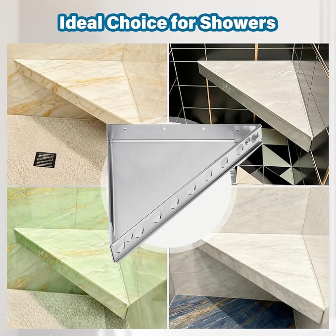 Floating Corner Shower Bench Kit - Custom Corner Shower Seat for Bathroom Remodel, Wall Mount Floating Shelf Serves as Shower Stool, Shaving Foot Rest & Storage, 22"x22"x31"