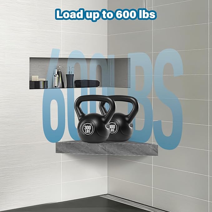 Floating Corner Shower Bench Kit - Custom Corner Shower Seat for Bathroom Remodel, Wall Mount Floating Shelf Serves as Shower Stool, Shaving Foot Rest & Storage, 17"x17"x24.5"