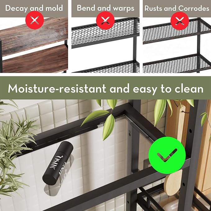 SAYGOER Glass Over The Toilet Storage Rack, 3-Tier Over-The-Toilet Storage, Adjustable Shelf Bathroom Organizer, Black Space Saving Shelves