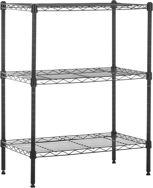 Amazon Basics 3-Shelf Adjustable Heavy Duty Steel Wire Rack Storage Shelving Organizer with Storage Space, Versatility and Ease of Use for Kitchen, Garage, 23.2" L x 13.4" W x 30" H, Black
