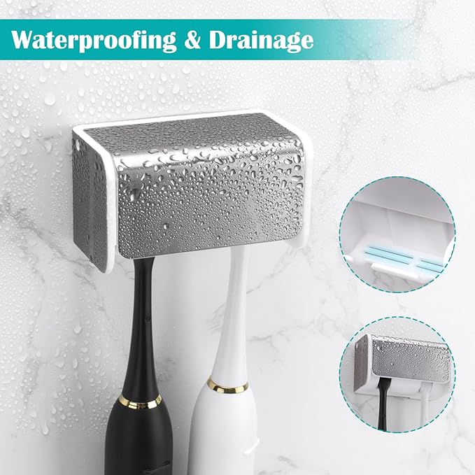PARKMANI Toothbrush Holders Wall Mounted with Cover, Electric Tooth Brushing Holder for Bathroom, 2 Slots Self Adhesive Toothbrush Organizer, Toothbrush Stand for Family, Kids (1, Brushed Silver)