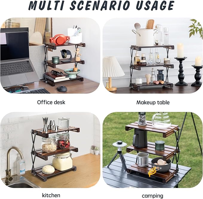 3-Tier Compact Storage Rack - Lightweight,Camping Shelves, Lightweight Compact for Outdoor Picnic，Foldable Storage Shelves Portable Folding Camping Table with Storage