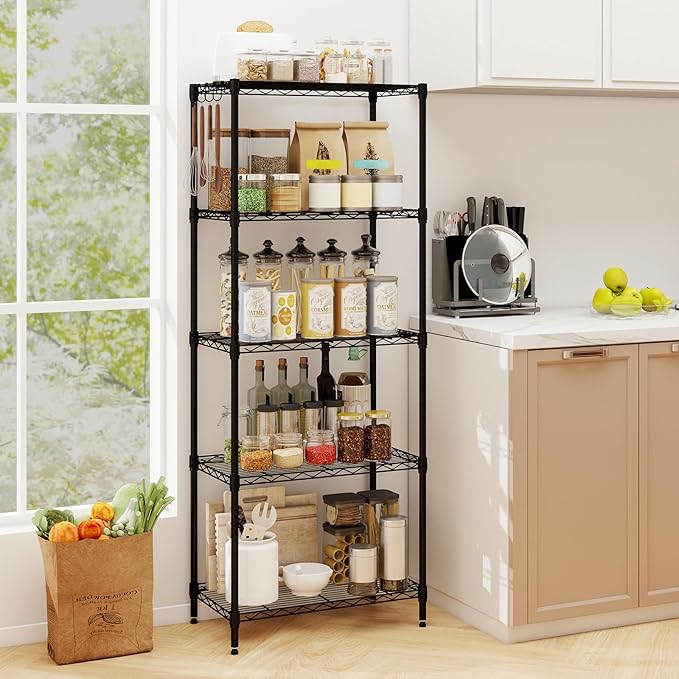 GOFLAME 5-Tier Metal Storage Shelving Unit, Heavy-Duty Adjustable Utility Shelf with V-Shaped Wire Rack, 750 LBS Storage Organizer for Home, Kitchen, Garage, Basement, 23.5”L x 13.5”W x 60”H