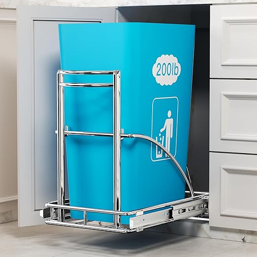 Under Sink Trash Can Pull Out 7-13Gal 50Qt Black, Under Cabinet Trash Bin Pull Out Kit 13" Wx17 Hx17 D, Sliding Garbage Can Under Counter, No Can Include (Silver)