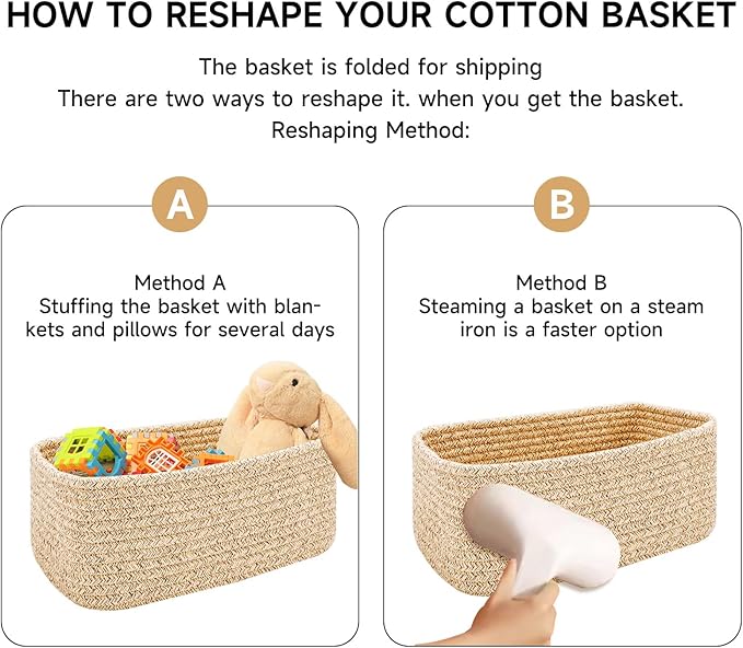 MiniArk Small Storage Baskets for Organizing | Closet Organizer Bins | Shelf Toy Basket | Woven Rope Baskets | Cube Decorative Box | Shallow Basket | 13x8.5x5.1” | 3 Packs Oxide Red
