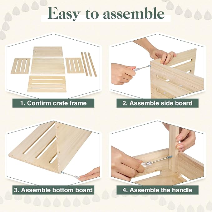 Suzile Wooden Baby Shower Crate Closet Wood Basket for Gifts with Handle Boy Girl Clothes Gender Reveal Storage Box for Newborn New Parent(Wood Color)